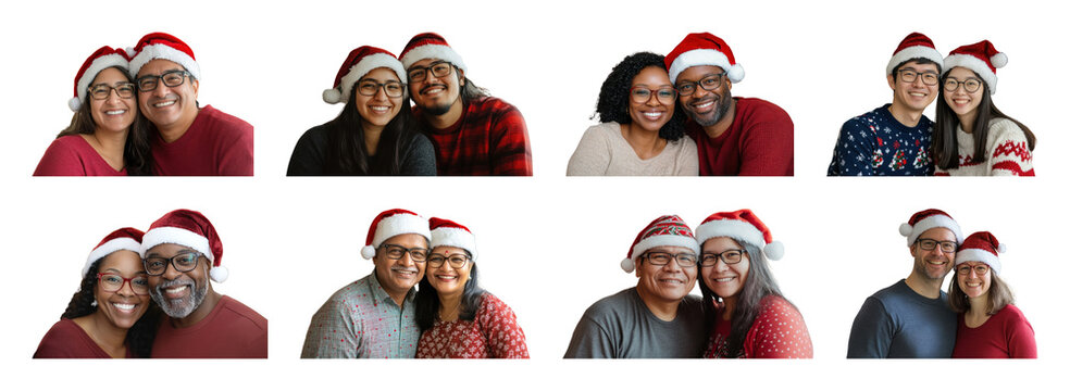 PNG Diverse joyful couples celebrating Christmas, element set on transparent background