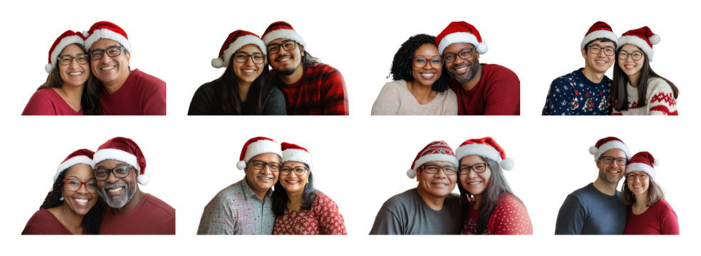 PNG Diverse joyful couples celebrating Christmas, element set on transparent background