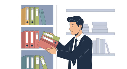 Professional Businessman Examining Documents In A Modern Office Setting And Workspace