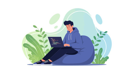 Programmer Relaxing And Coding on A Laptop In A Comfortable Environment