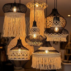 Bohemian chic hanging pendant lights with intricate macrame designs illuminate any space