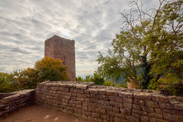 Fototapeta premium The ruins of a medieval castle located on a mountain in France, Alsace area