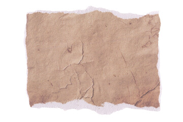 Torn textured paper with rough edges and vintage brown tone, isolated for retro design, scrapbooking, or artistic background overlays