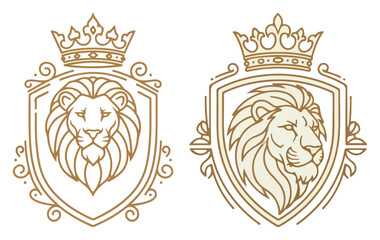 Heraldic lion shield crest set vector – elegant royal emblems collection © Luka