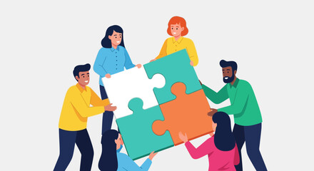 Teamwork And Support: A Group Of People Assembling A Puzzle Together Successfully