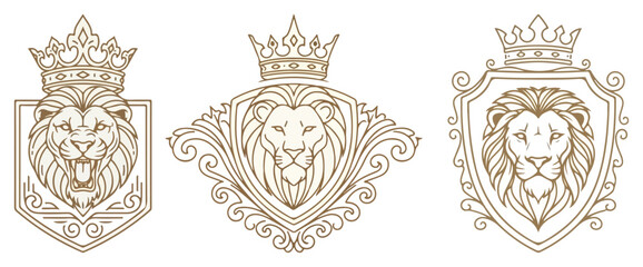 Crowned lion crest heraldic emblem vector – regal king animal shield logo © Lukasz