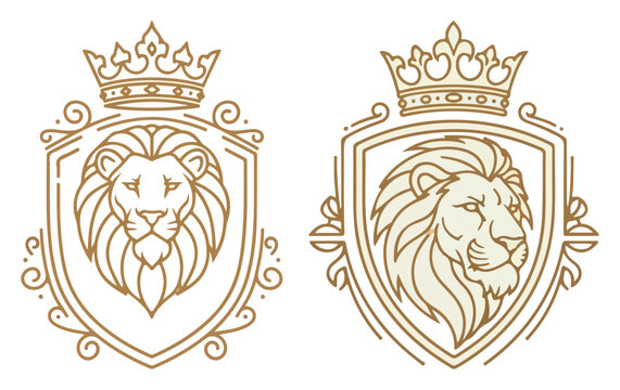 Heraldic lion shield crest set vector &ndash; elegant royal emblems collection