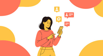 Woman Interacting With Smartphone, Receiving Messages And Engaging In Communication