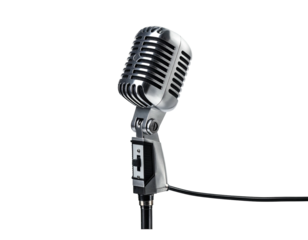 Vintage metallic microphone against a black backdrop, a classic recording device
