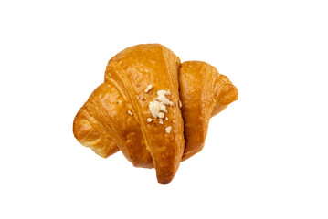 Golden flaky croissant isolated on white background, perfect for bakery menu, cafe branding, or food advertisement. 