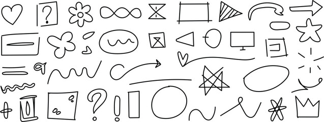 Geometric shapes arrows and decorative doodle elements for creative illustration
