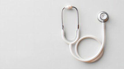 This image depicts a professional white stethoscope positioned neatly on a simple light colored surface symbolizing health medicine and patient care