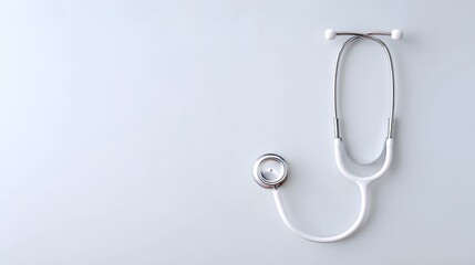 A professional white medical stethoscope is presented on a simple light blue surface symbolizing healthcare services examination and wellness