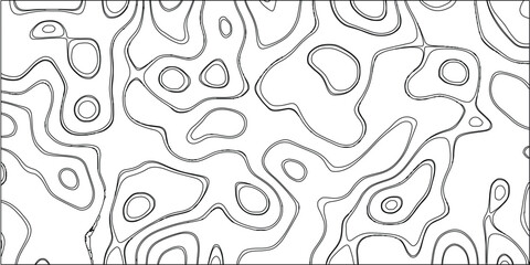 Black and white abstract organic contour lines creating a topographical map-like pattern on a white background