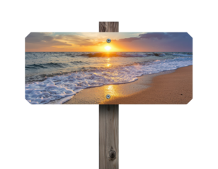 A stunning beach scene with waves lapping at golden sand and a vibrant sunset illuminating the horizon.
