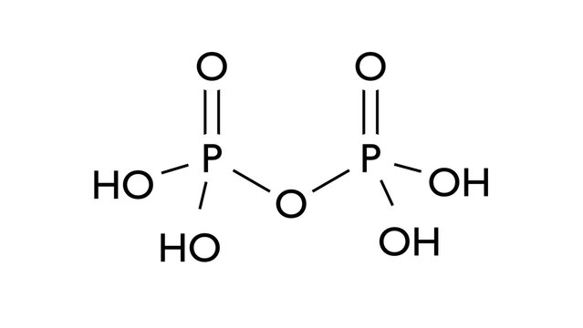 pyrophosphoric acid molecule, structural chemical formula, ball-and-stick model, isolated image inorganic acid