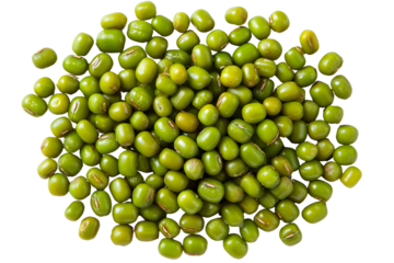 Green mung beans, top view, transparent background