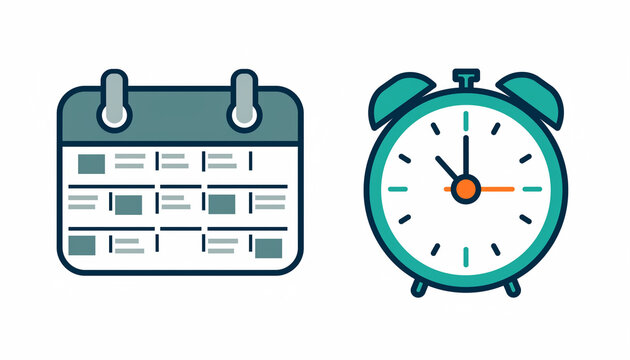 Schedule Management Calendar and Clock Icons for Time and Event Planning