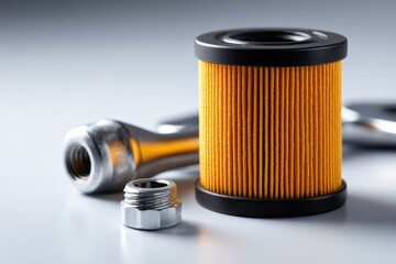 Essential automotive filter element and tools for regular engine upkeep.