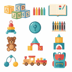 Fototapeta premium Colorful Assortment of Childrens Toys and Educational Materials.