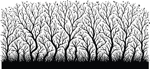 Horizontal Natural Tree Branch Silhouette Border vector illustration isolated on a white background