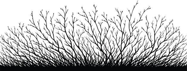 Horizontal Natural Tree Branch Silhouette Border vector illustration isolated on a white background