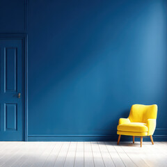 Interior design inspiration modern yellow chair blue wall photography minimalist space eye-level home decor ideas