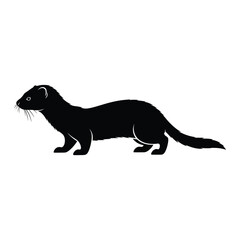 Silhouette of a ferret, capturing its sleek body and curious posture in a minimalist design, perfect for pet or wildlife themes