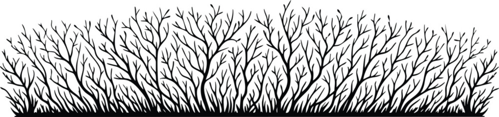 Horizontal Natural Tree Branch Silhouette Border vector illustration isolated on a white background