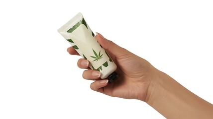 hand holding a tube of hemp lotion for skincare wellness