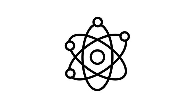 A linear animated icon showing structured model of atom