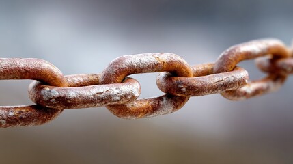 Fototapeta premium Close-up of a Rusty Chain Link with Detailed Texture on a Blurred Background