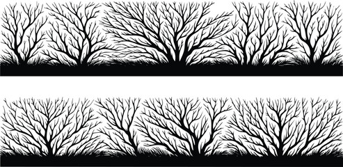 Horizontal Natural Tree Branch Silhouette Border vector illustration isolated on a white background