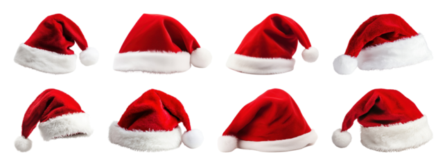 PNG Festive red Santa hats collection, element set on transparent background