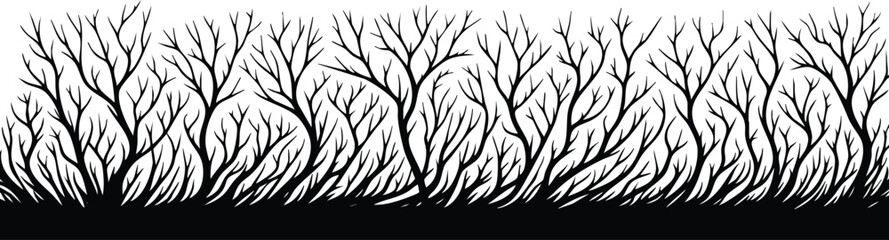 Horizontal Natural Tree Branch Silhouette Border vector illustration isolated on a white background
