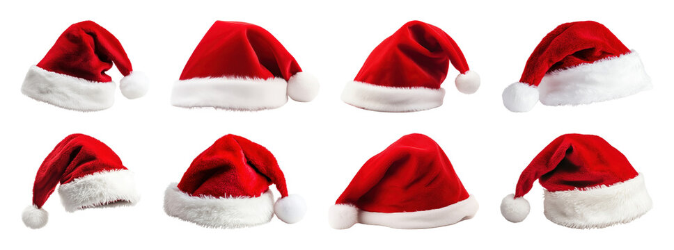 PNG Festive red Santa hats collection, element set on transparent background
