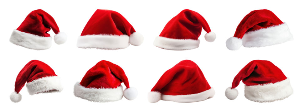 PNG Festive red Santa hats collection, element set on transparent background