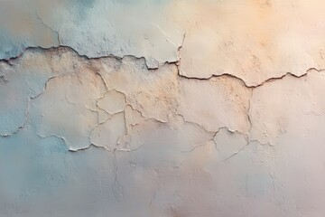 Obraz premium A textured, aged wall with intricate cracks and muted color transitions, exhibiting a muted palette of pastels and natural tones.
