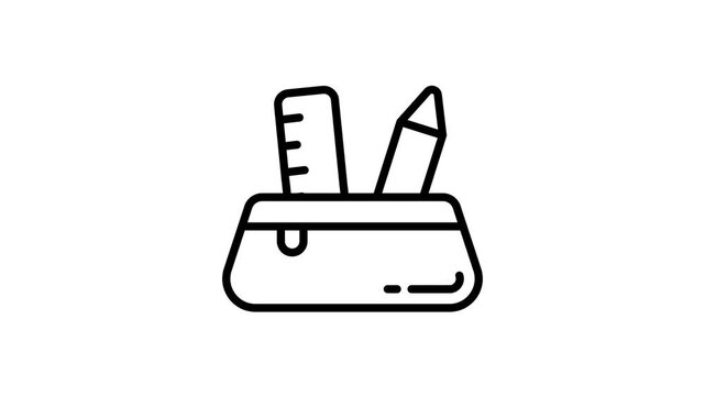 A trendy outline animated icon showing organized stationery pouch zippered