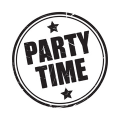 Distressed circular stamp graphic with party time text and stars