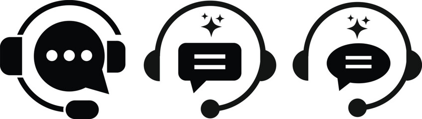 customer support ai  icon set.  support and communication concept. Call center sign. Operator message icon. Headphone symbol
