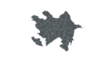 Map of azerbaijan with outlined regions on white background