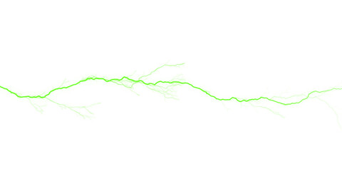 Green lightning isolated on transparent background for overlay effect use
