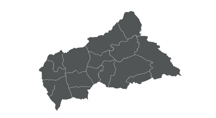 Central african republic map with administrative borders in grey silhouette style