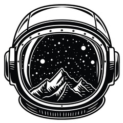 Astronaut Helmet & Mountain Landscape Vector Graphic for T-Shirt Design