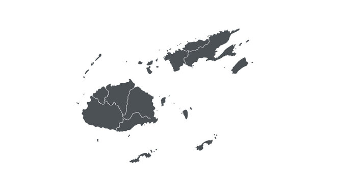 Fiji map silhouette with detailed country borders on white background