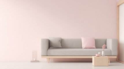 scandinavian. Scandinavian living space with minimalist furniture and a pastel color palette. real-estate listings.
