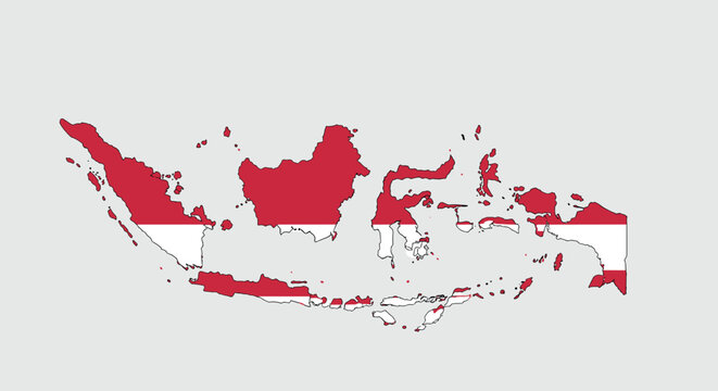 Indonesian archipelago map with national flag colors on white background