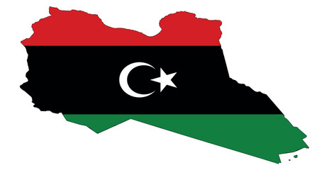 Libya map with national flag colors and emblem