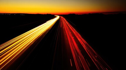 motorway. Sunset motorway with dynamic light streaks and a warm atmospheric dusk glow. inspiring travel planning, mobility guides, designed for mobility and urban transit guides.